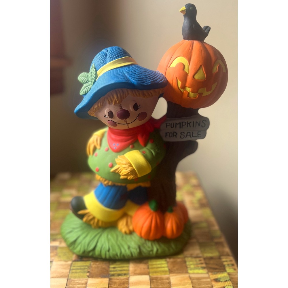 Vintage Scarecrow Figurine Pumpkin Sign‎ Crow Halloween Decor Fall